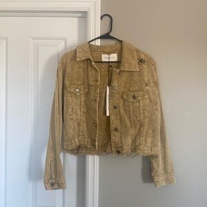 Distressed Cord Crop Trucker Jacket, size M, Mustard Seed • NWT